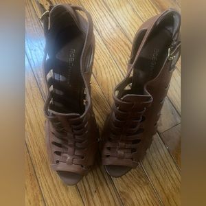 BCBG caramel colored booties comfy and cute- worm twice